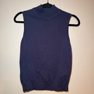 90s GAP Women Navy Blue Mock Neck Sleeveless Sweater Top Size S Cotton